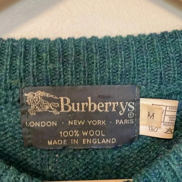 Burberry Vintage 100% wool  Made in England teal cable knit sweater - Picture 2 of 4